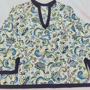 Womens size 22 Paisley Print Blouse with Black Trim